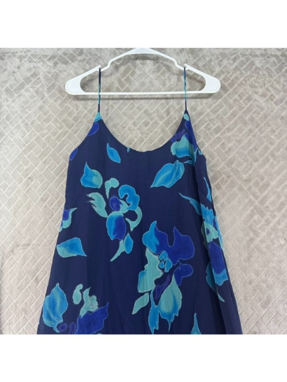 Diffusion Dress Womens L Blue Floral Chiffon Lined Spaghetti Strap Long Midi - Picture 2 of 9